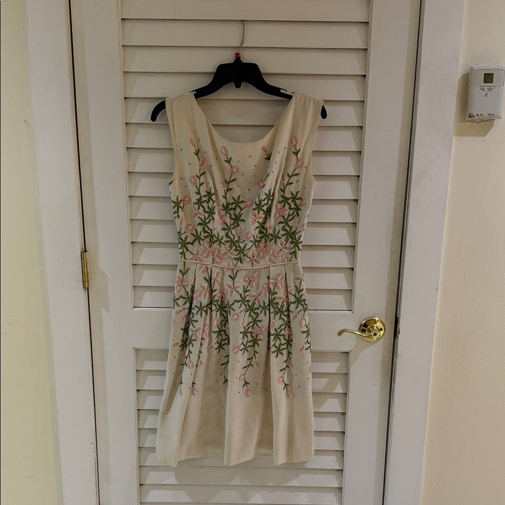 Embroidered Cream Floral A-Line Dress